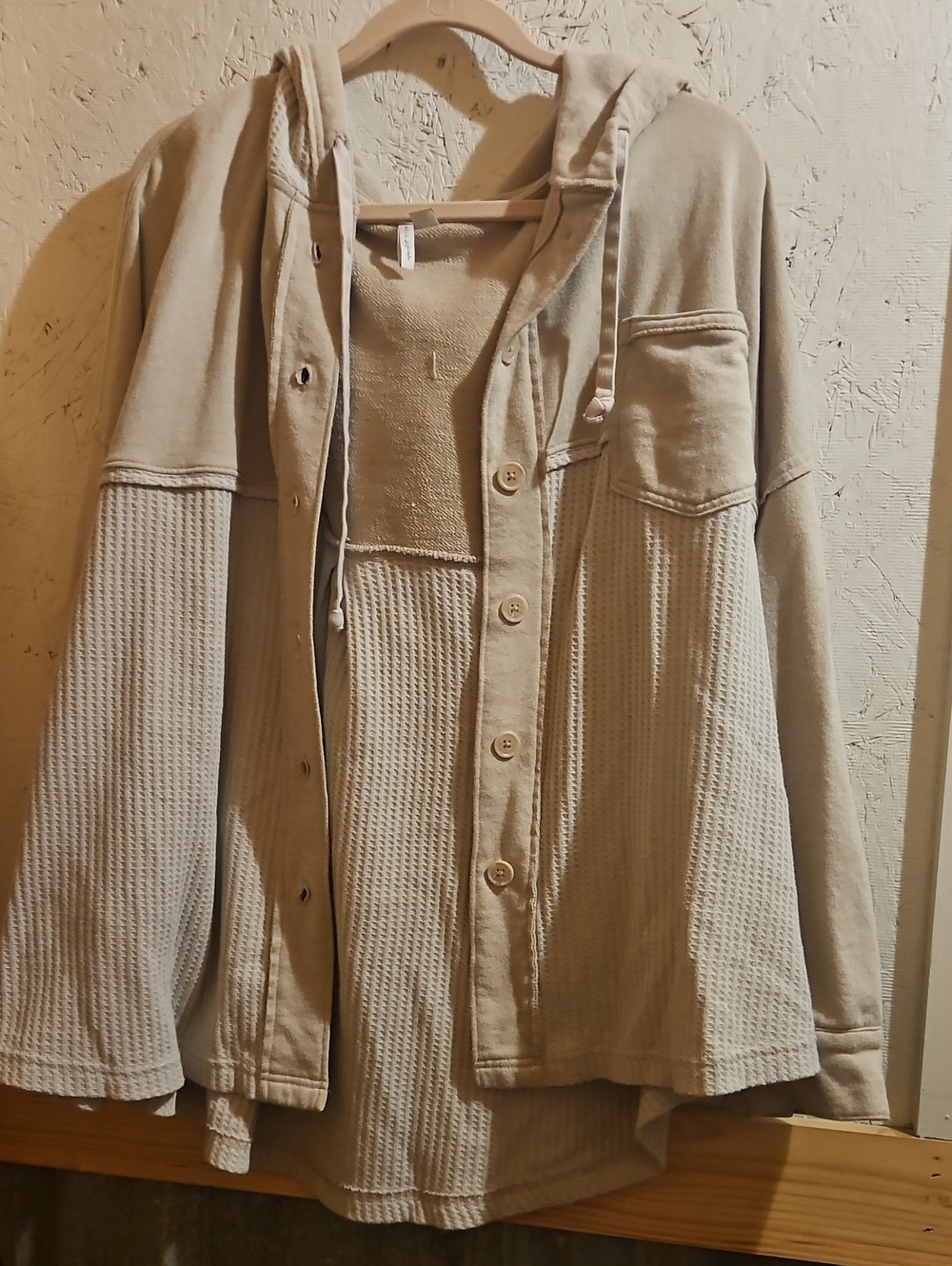 Neutral Hooded Utility Jacket with Waffle Texture